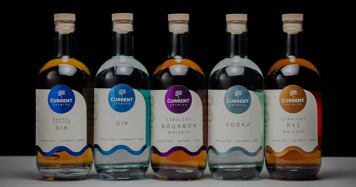 Current Spirits bottles lined up